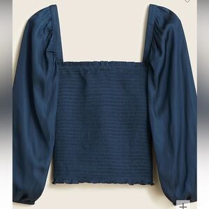 J Crew Squareneck smocked featherweight satin cropped top Black Size M
